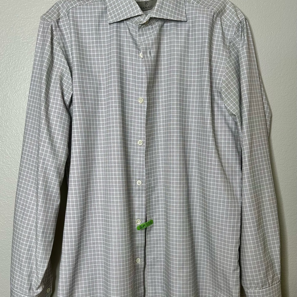 Canali Light Gray Plaid Dress Shirt